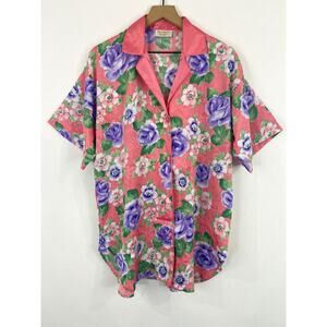 Vintage Victoria's Secret Gold Label Pink Floral Satin Sleep Shirt Dress S/M